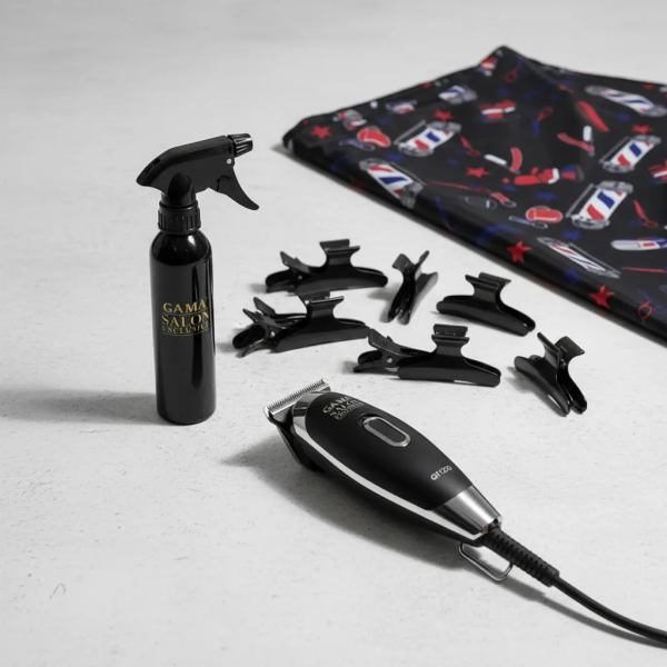 COMBO BARBERIA: Capa Corte + Trimmer Gt1200 GAMA + Bolsa De Broches x12 + Rociador De Regalo