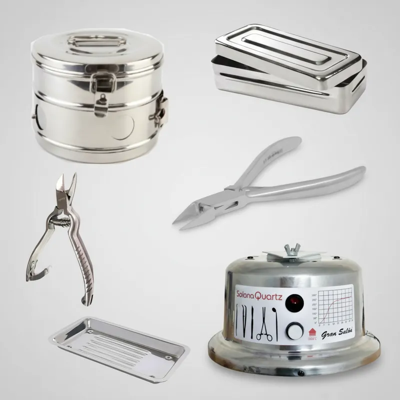 2092682110 - CAJA GRANDE + BANDEJA + ALGODONERO GRANDE + ALICATE RECTO Y CURVO + ESTERILIZADOR DE CUARZO