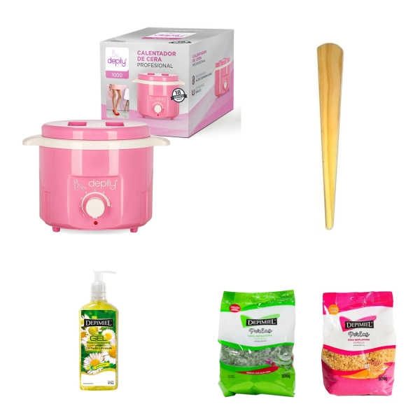 COMBO DEPILACION: Fundidor Depily 1kg + Cera + Gel + Espátula