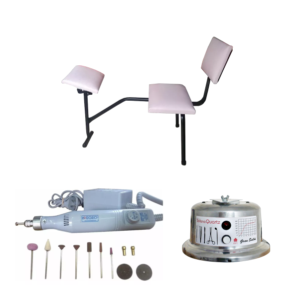 COMBO PEDICURIA/PODOLOGIA: Helicóptero Fijo Con Respaldo + Torno + Esterilador